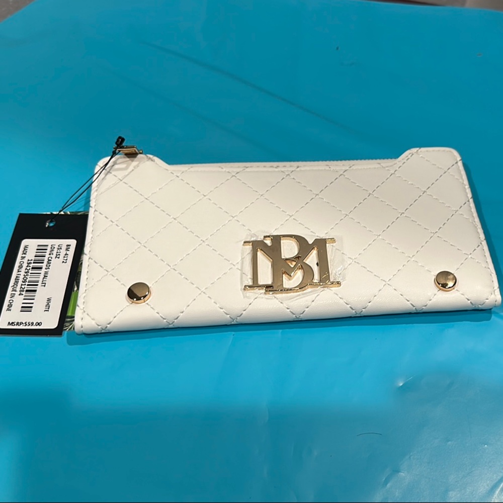 Badgley Mischka White Quilted Wallet with Gold Accents